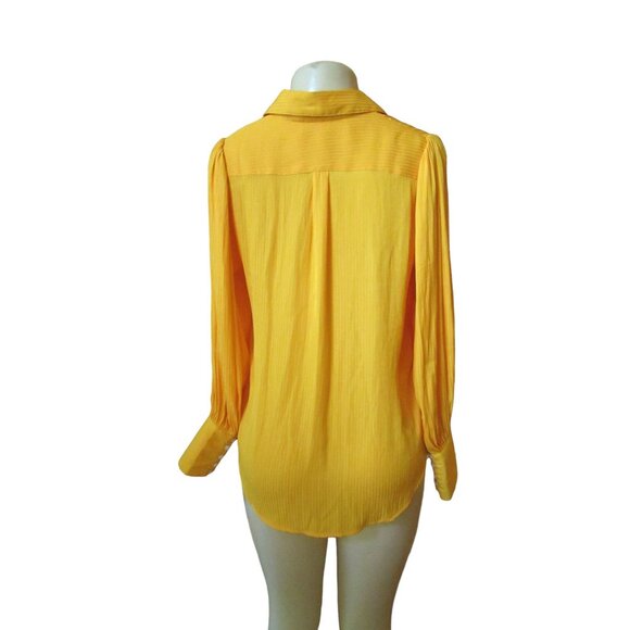 Free People Serena Silky Gold Yellow Button Down Stripe Shirt in Size XS - Picture 5 of 6